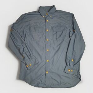 Duluth Trading SZ M Mens Armachillo Shirt Blue Cooling Roll Tab Sleeve Button Up